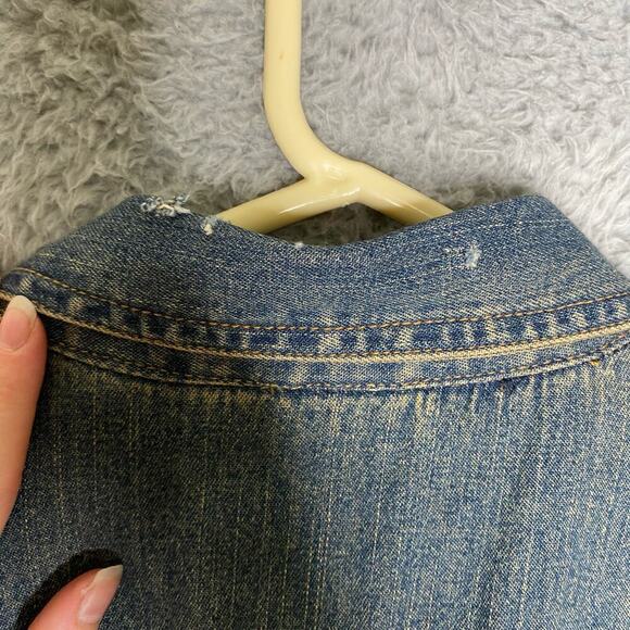 Vintage Faded Glory womens long sleeve denim jean button up dress y2k collar L - Picture 11 of 13